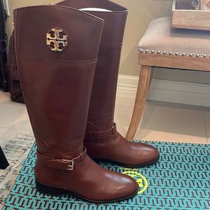 Brown almond color Tory Burch riding boots